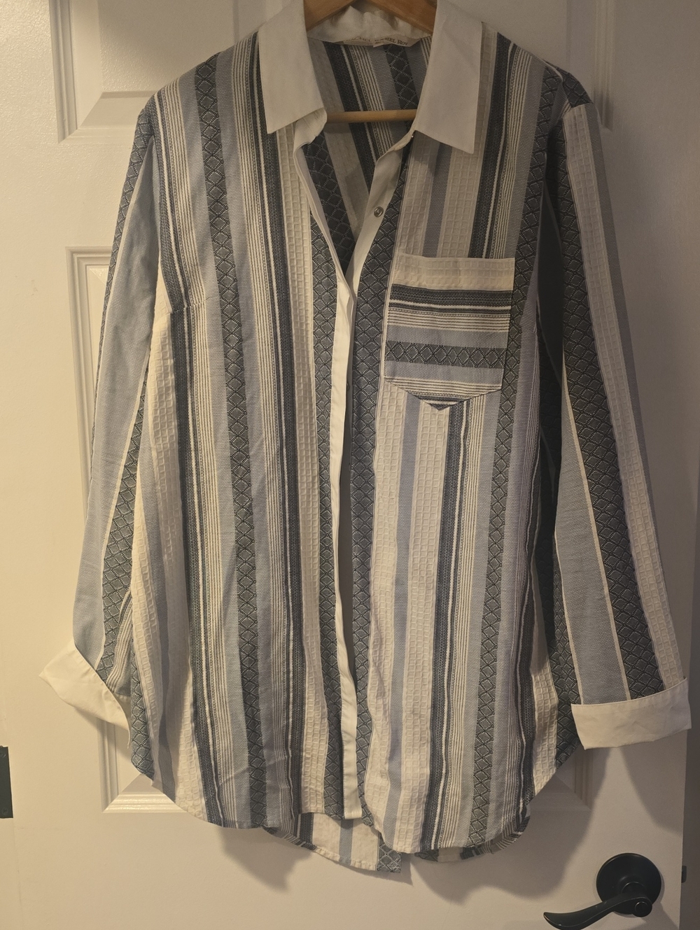 RACHEL Rachel Roy Oversized Striped Button-Down in White and Gray